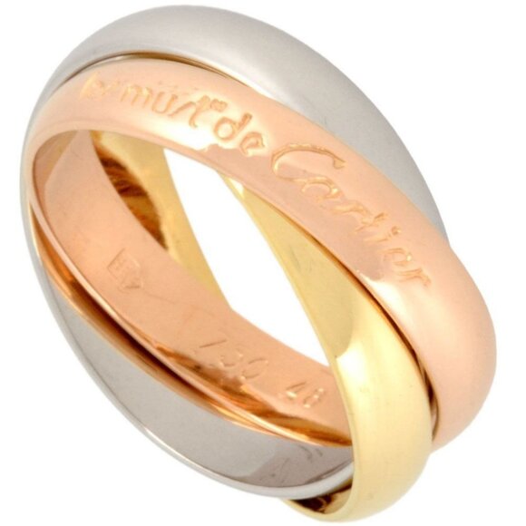 CARTIER Trinity Ring 48 K18YG 18K Yellow Gold White Gold Rose Gold Women's - Picture 2 of 6